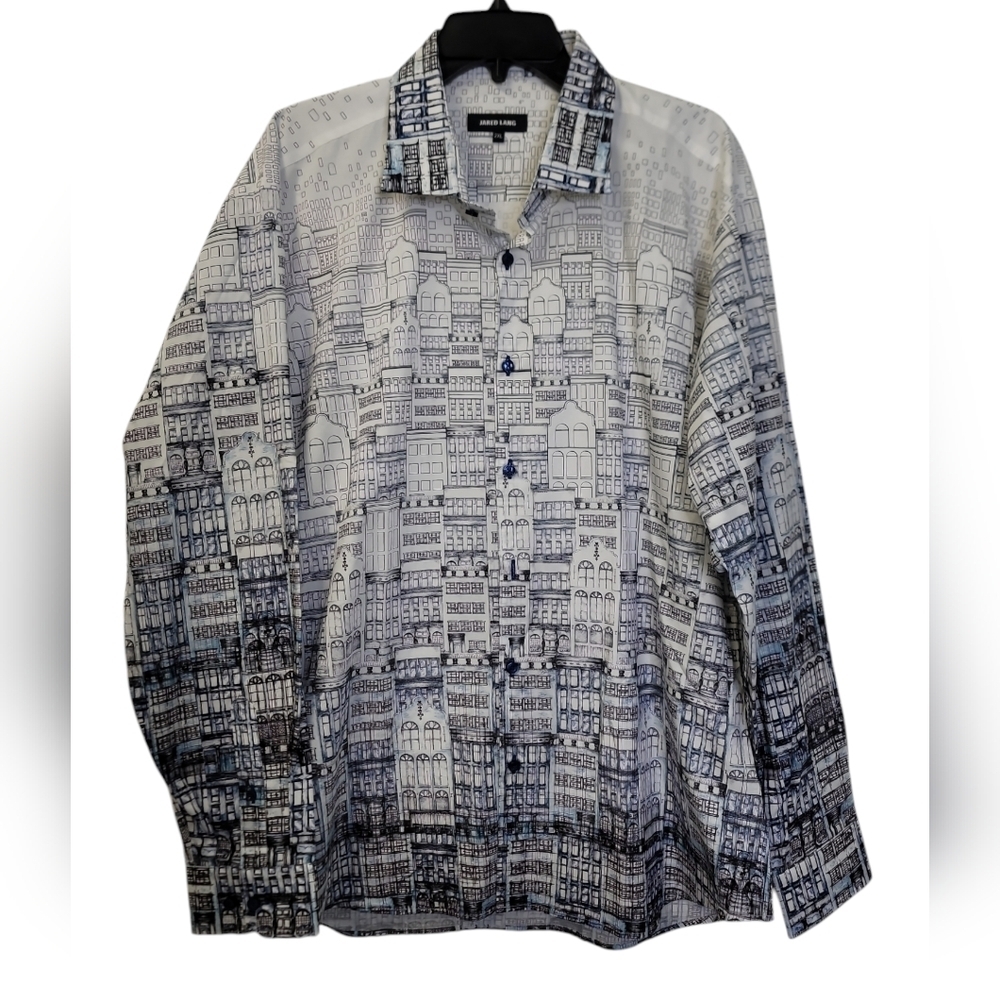 Jared Lang Building Print long sleeves button down shirt